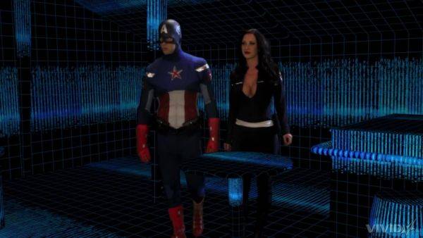 Busty brunette granted Captain America's huge dick for more than just blowjob on extrabigboobs.com